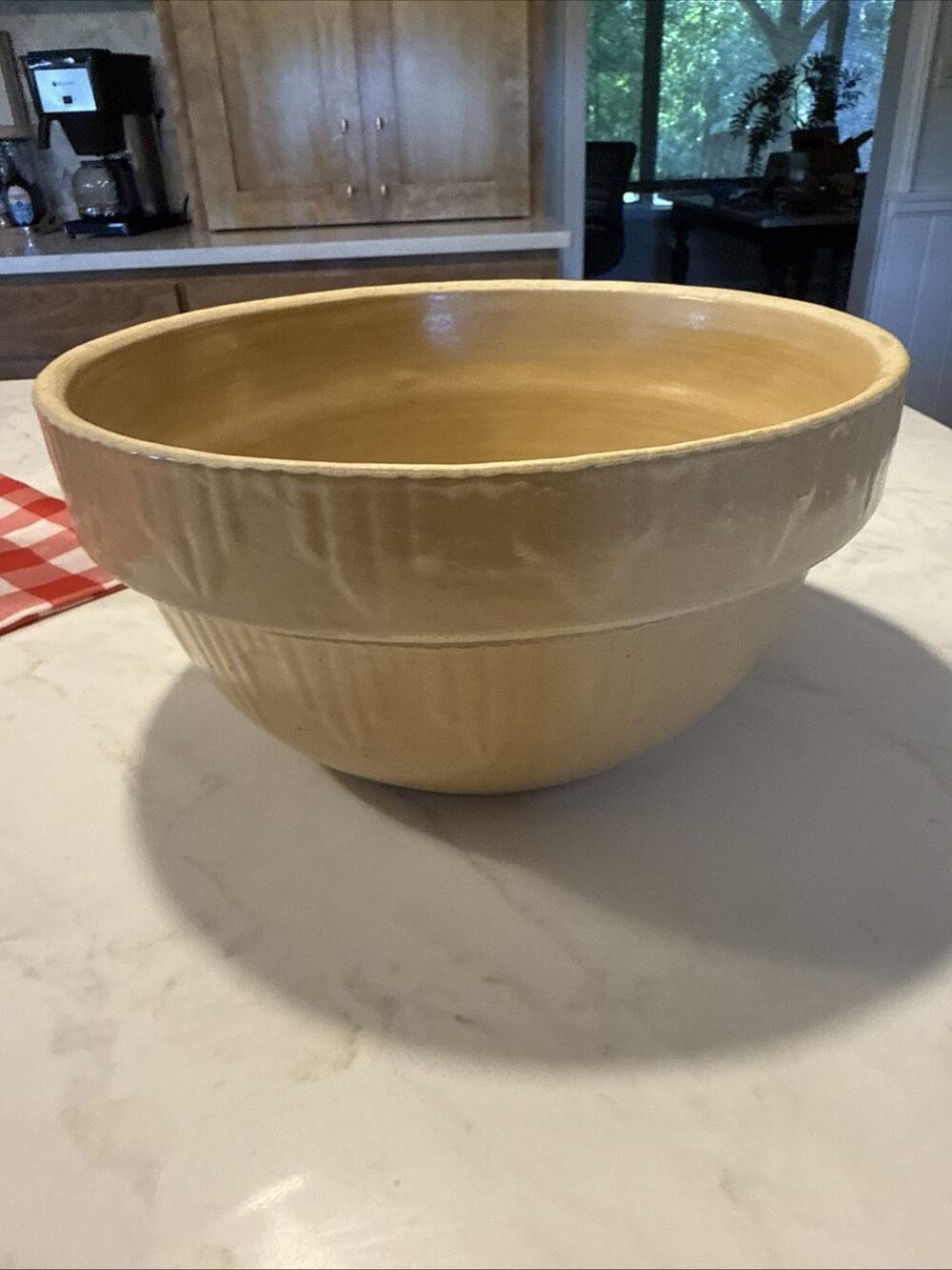 Antique Stoneware Bowl AD Rucker’s & Son Mixing Bowl Beige 10” Diameter